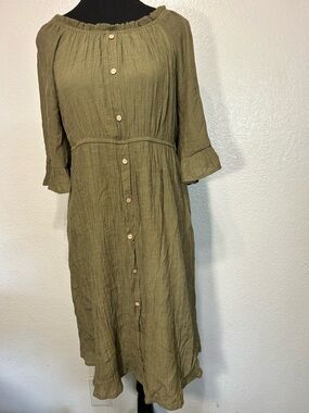 Love, Delicious Maternity Olive Green Button Front Midi Dress XL Boho Flowy